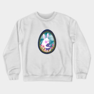 Cute white bunny with floral easter egg decoration on blue sky, version 5 Crewneck Sweatshirt